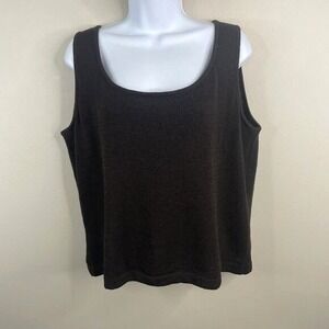 St John Santana Knit Quiet Luxury Tank Top Large Brown Minimalist Neutral Layer